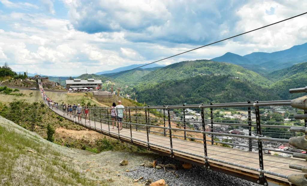 Gatlinburg SkyBridge and wooded mountain scenery