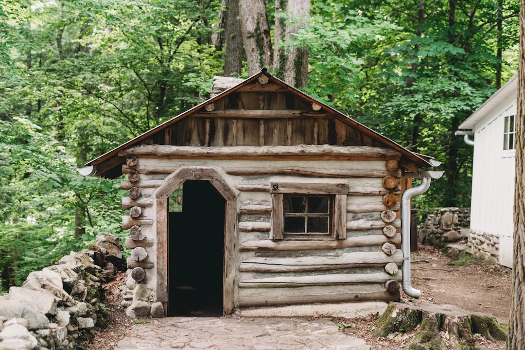 Historic wooden cabin among trees in the Smoky Mountains